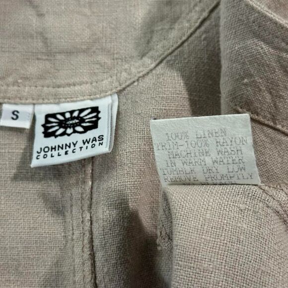 Vintage Johnny Was 100% Linen Vest Pearl Button Front VNeck Taupe Cream Sz Small - Picture 6 of 6